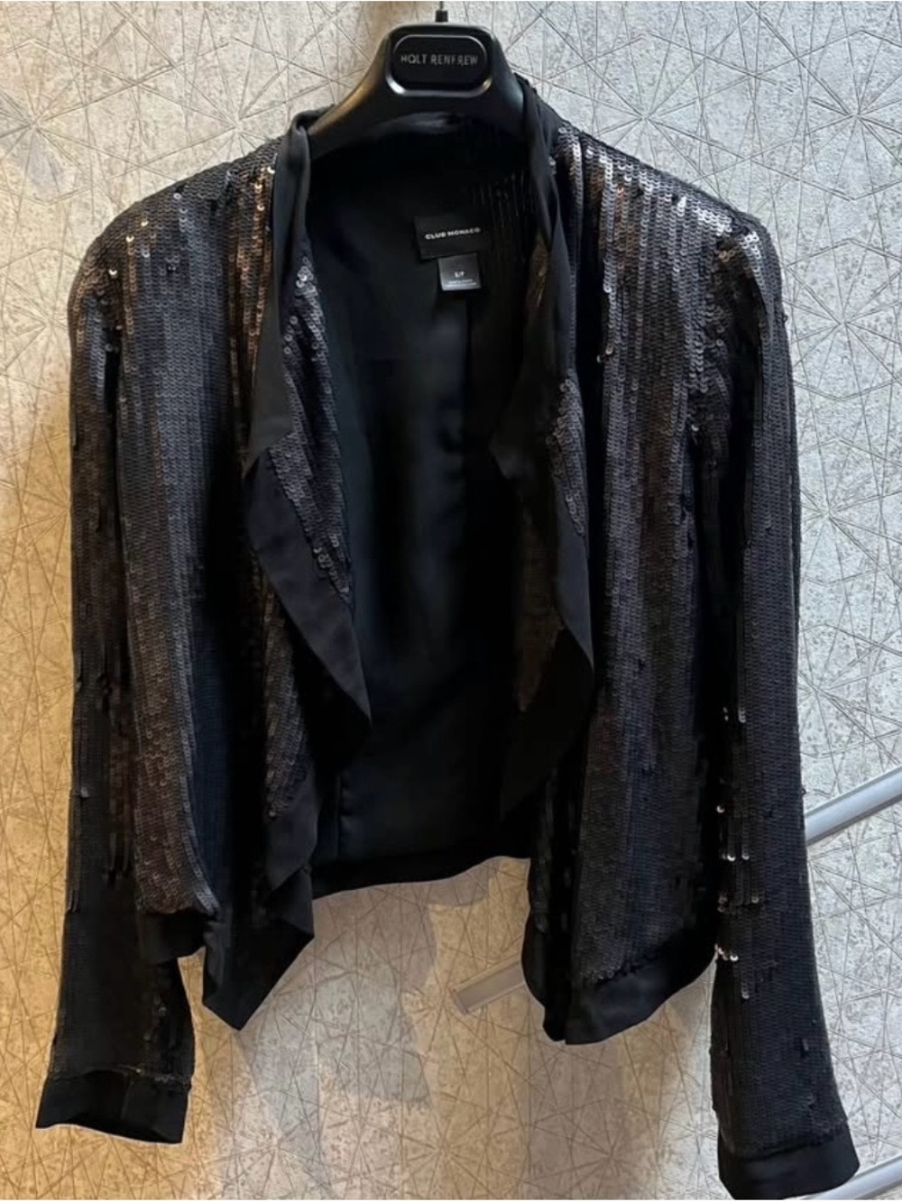 Club Monaco Black Sequin Open-Front Sequin Blazer - Picture 3 of 6